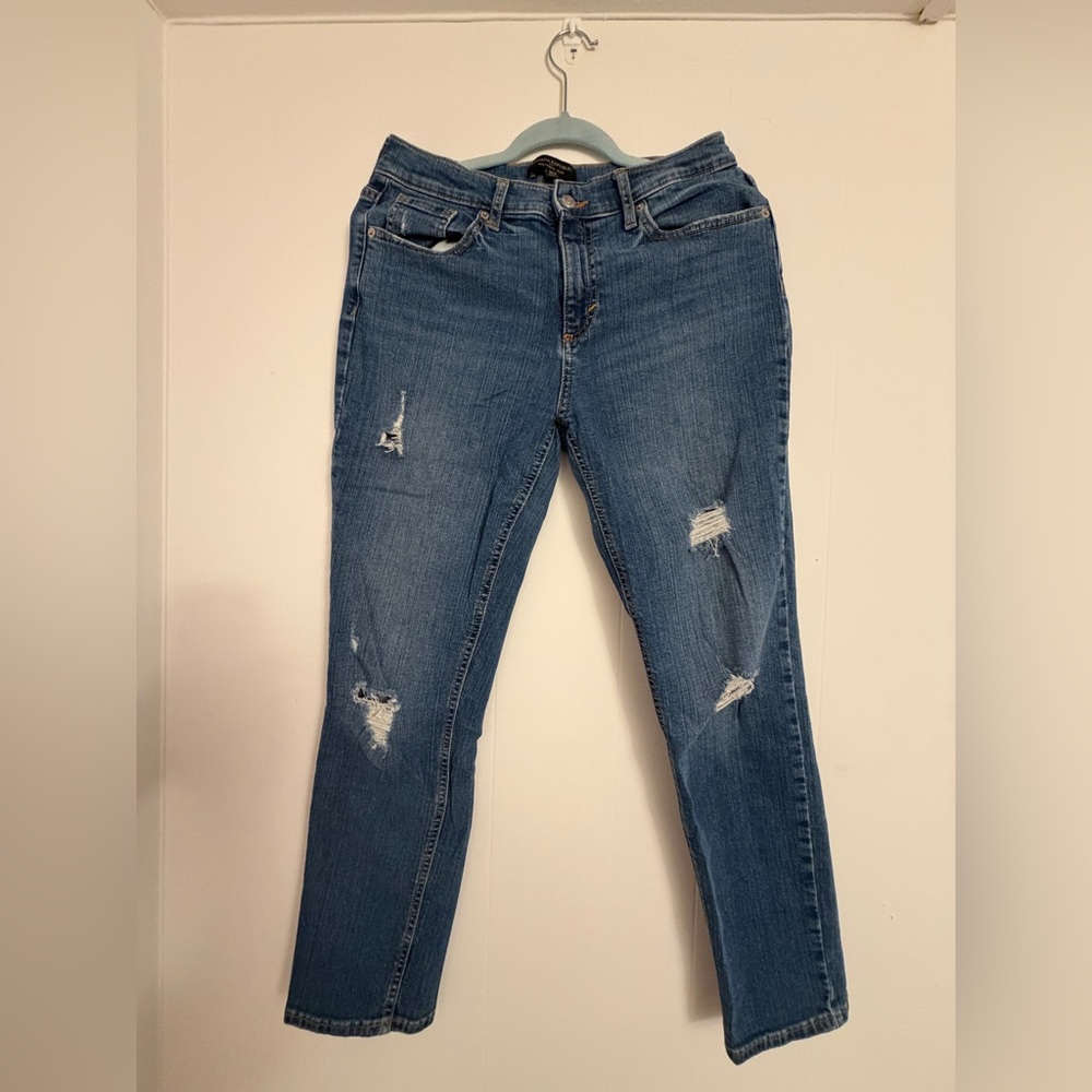 Banana Republic Womens Girlfriend Stretch Jeans Size 28/6 Distressed Med Wash